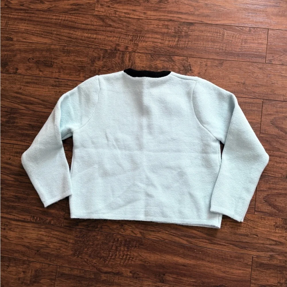 Vintage Knit Light Blue Secretary Style Cardigan with Bow Tie Front | Small